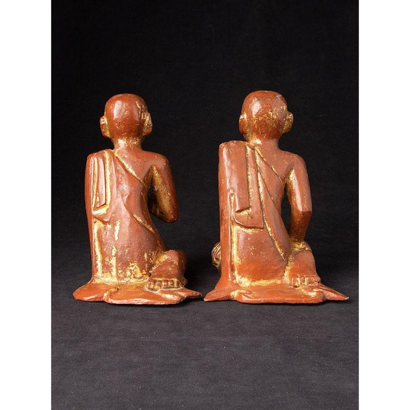 20th Century Pair of Antique Monk Statues from Burma For Sale
