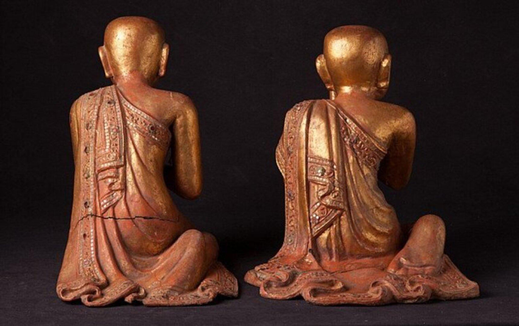 19th Century Pair of Antique Monk Statues from Burma For Sale