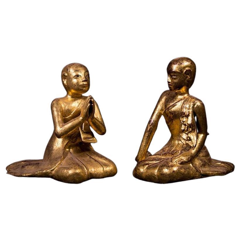 Pair of Antique Monk Statues from Burma For Sale