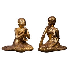 Paire de statues de moines antiques de Birmanie