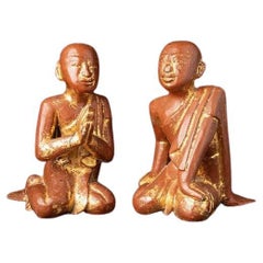 Paire de statues anciennes de moines de Birmanie