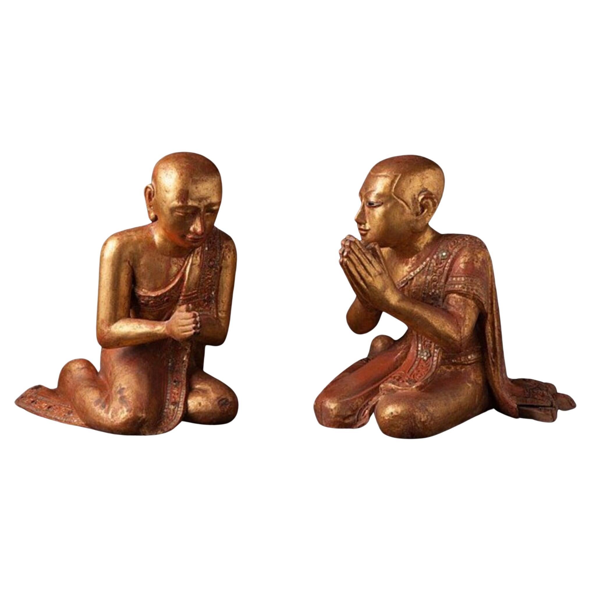 Pair of Antique Monk Statues from Burma For Sale