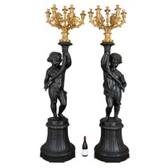 Pair of Antique Monumental Cast Iron and Gilt Bronze Candelabra