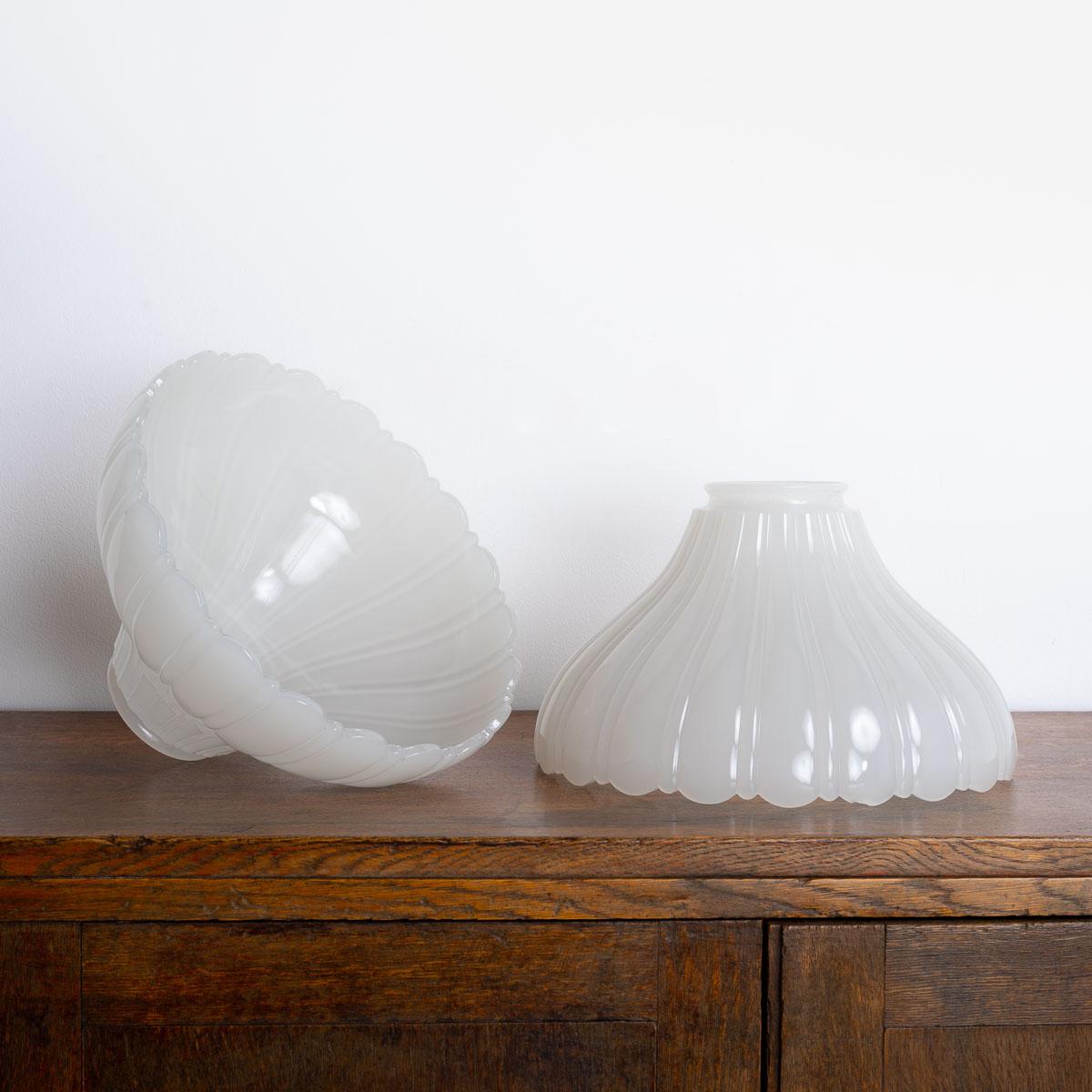 Pair of Antique Moonstone Pendant Lights with Aged Brass Fittings 3