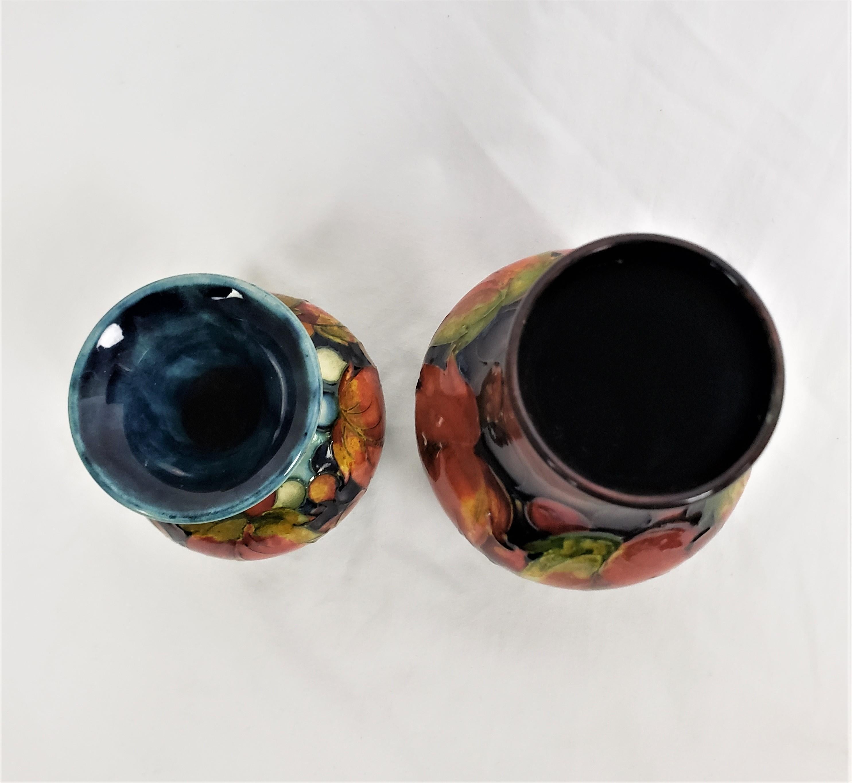 Pair of Antique Moorcorft Art Pottery Vases with Flambe in Leaf & Berry Pattern For Sale 1