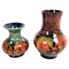 Pair of Antique Moorcorft Art Pottery Vases with Flambe in Leaf & Berry Pattern