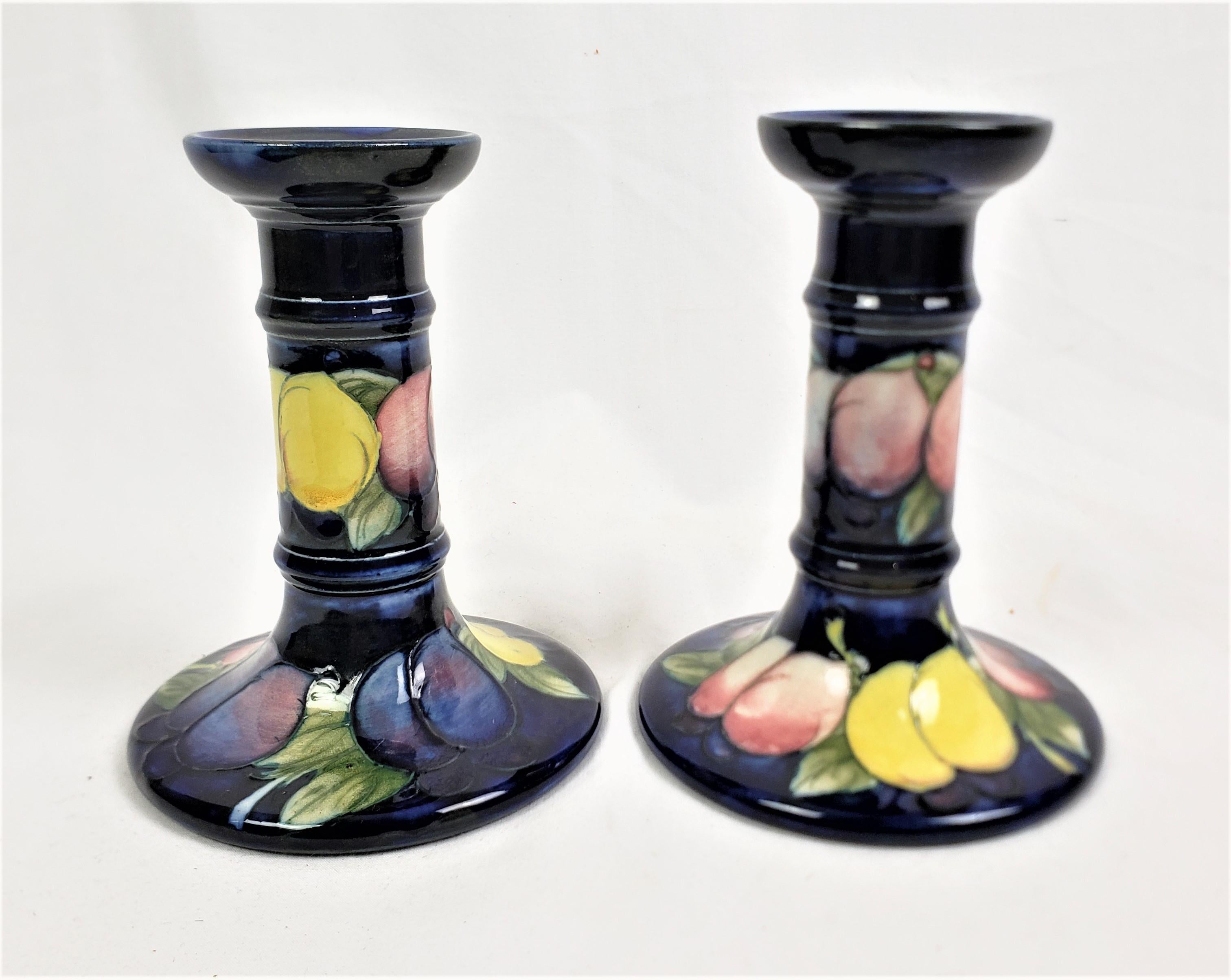 Art Deco Pair of Antique Moorcroft Art Pottery Candlesticks in the Wisteria Pattern For Sale
