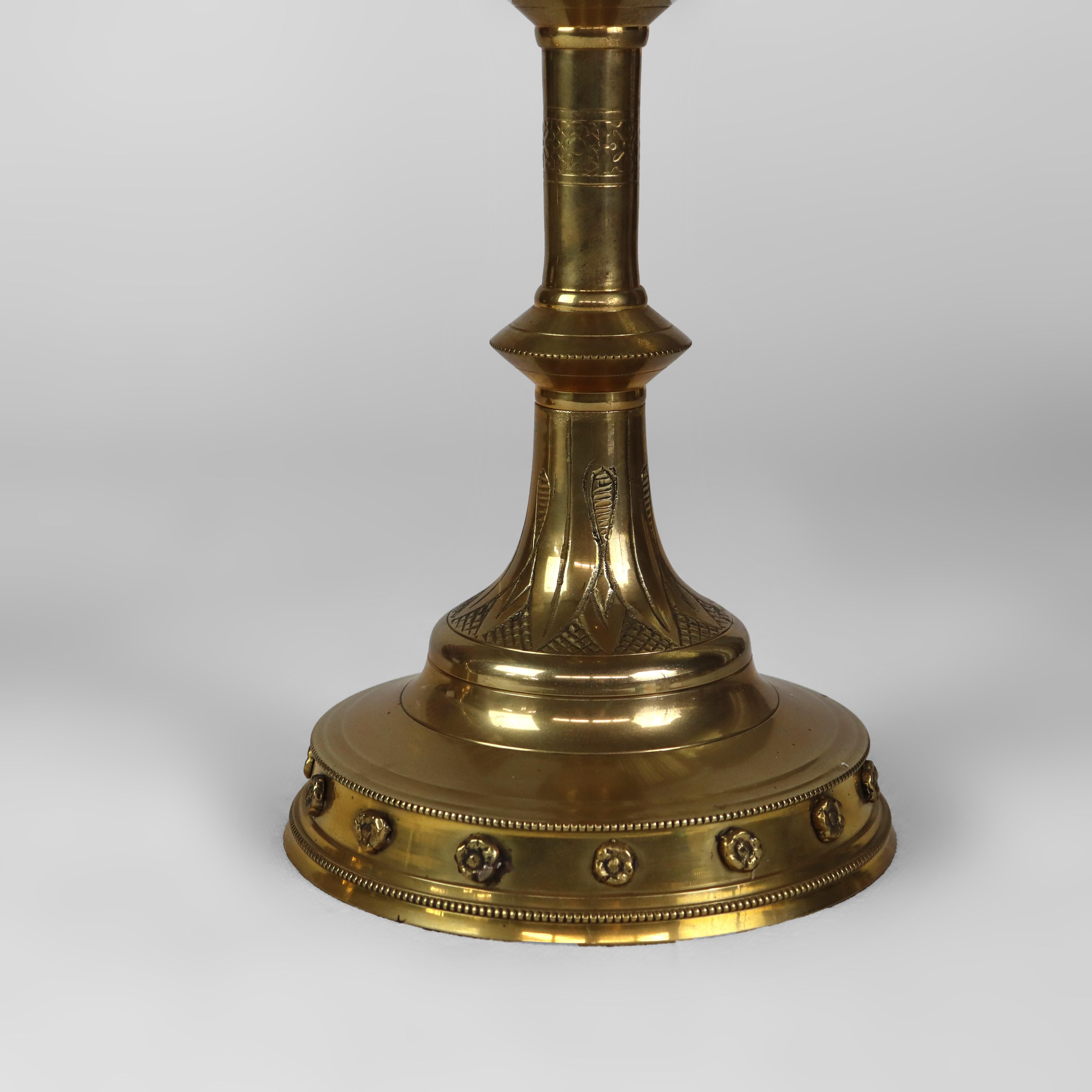 Pair Of Antique Moorish Gilt Bronze Candlesticks Unsigned C1900 (18 3/4