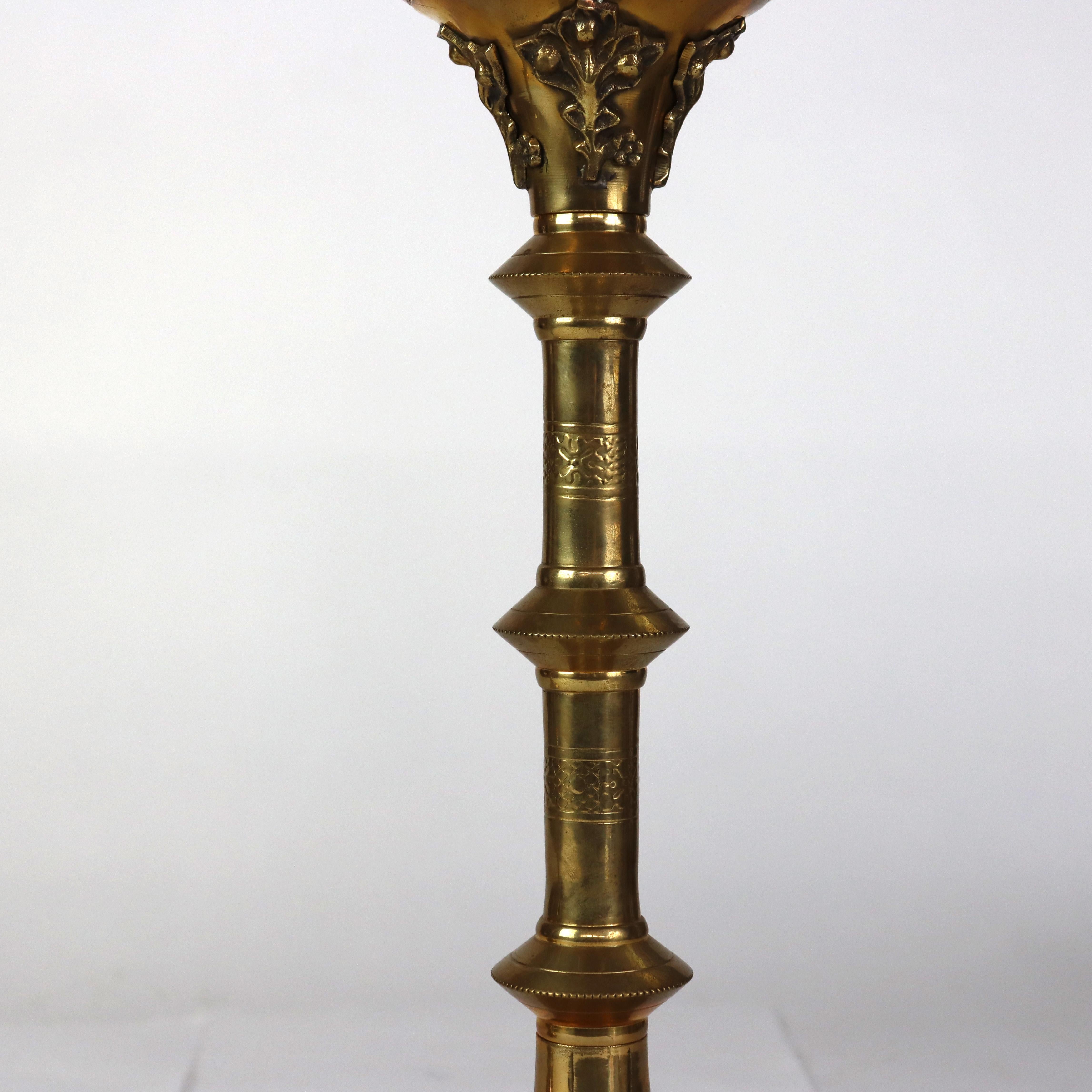 Pair Of Antique Moorish Gilt Bronze Candlesticks Unsigned C1900 In Good Condition For Sale In Big Flats, NY
