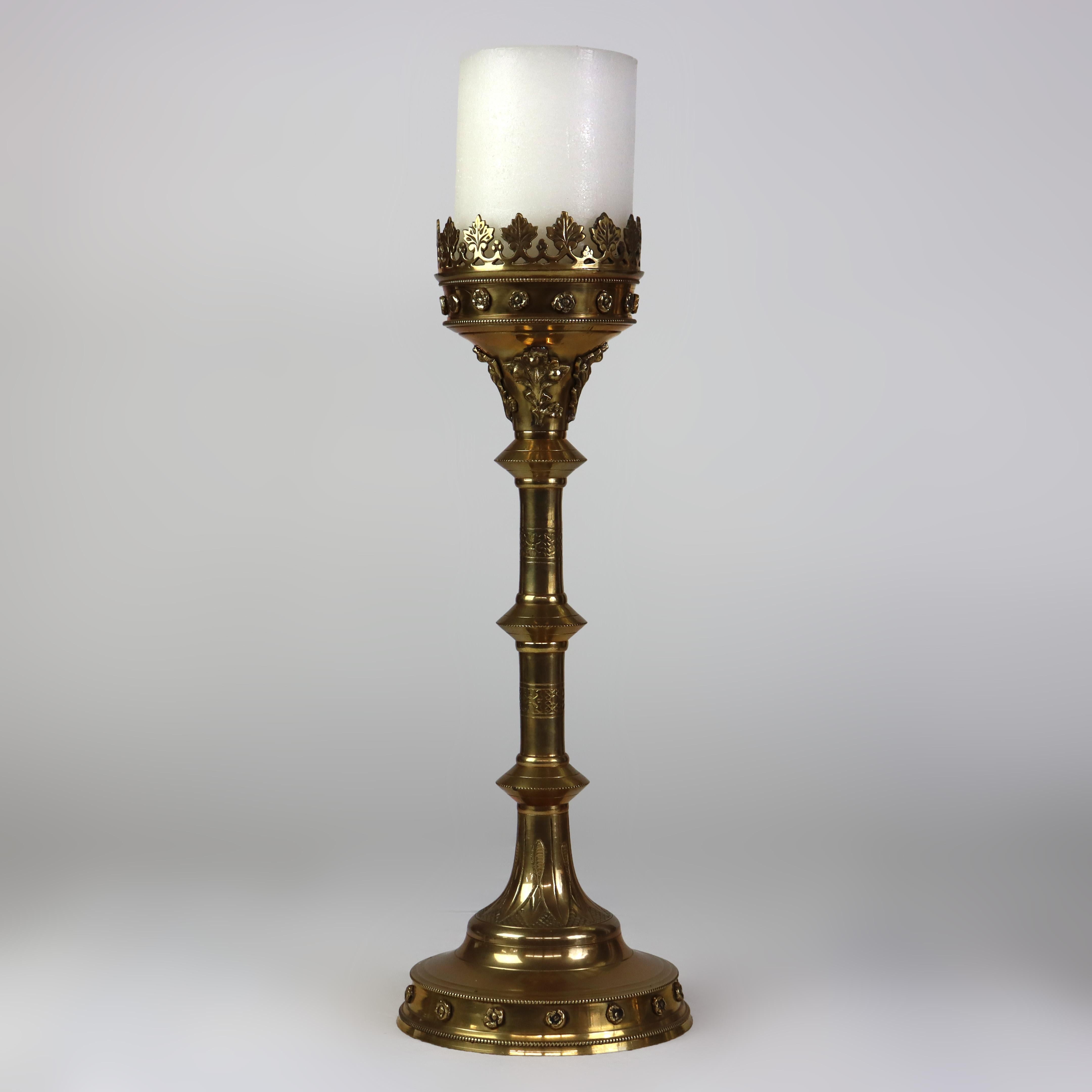 Pair Of Antique Moorish Gilt Bronze Candlesticks Unsigned C1900 For Sale 1