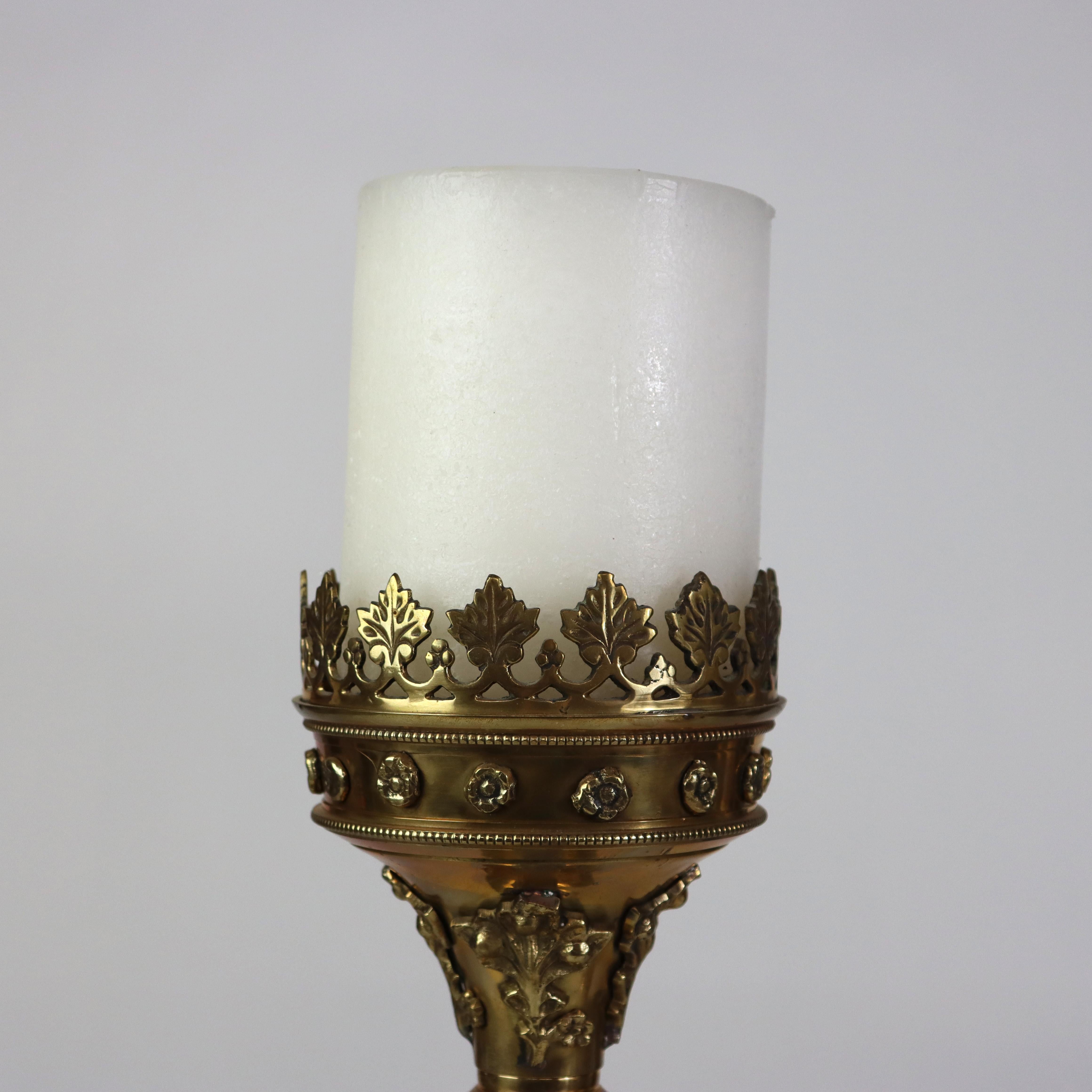 Pair Of Antique Moorish Gilt Bronze Candlesticks Unsigned C1900 For Sale 4