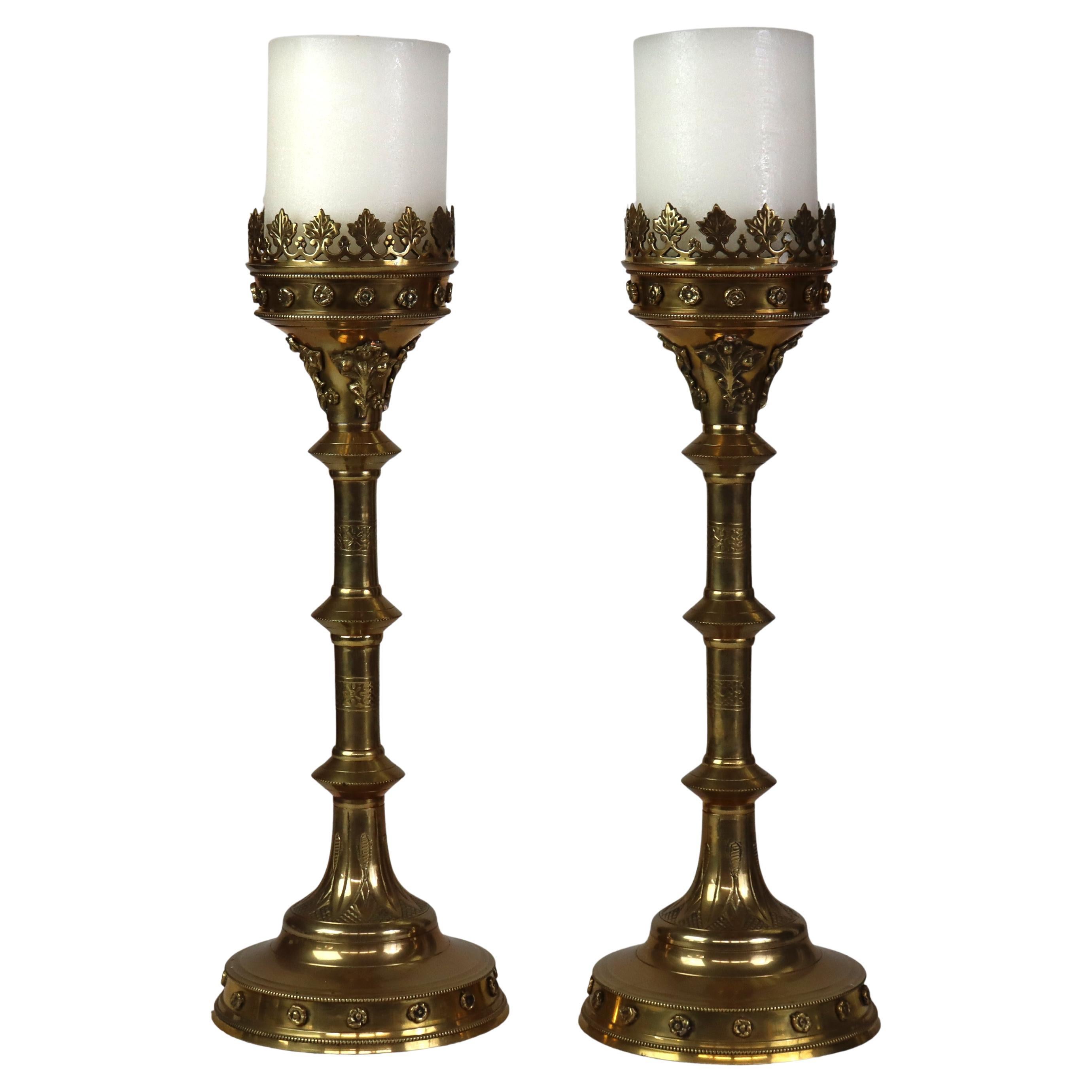 Pair Of Antique Moorish Gilt Bronze Candlesticks Unsigned C1900 For Sale