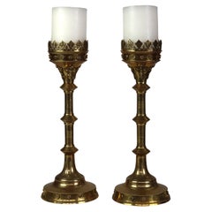 Pair Of Antique Moorish Gilt Bronze Candlesticks Unsigned C1900