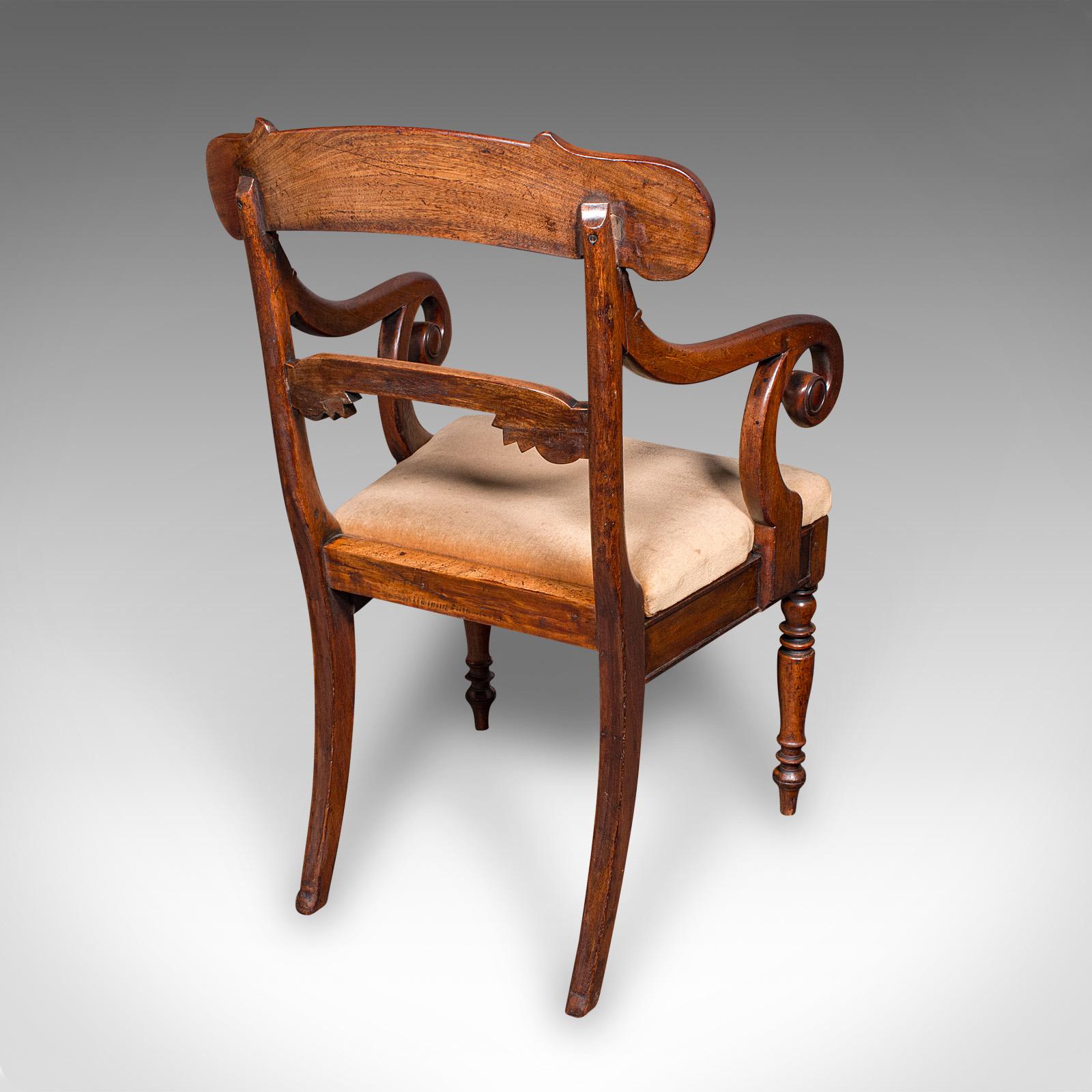 Paar antike Stühle für das Morning Room, Englisch, Ellenbogensitz, Regency, CIRCA 1820 (Textil) im Angebot