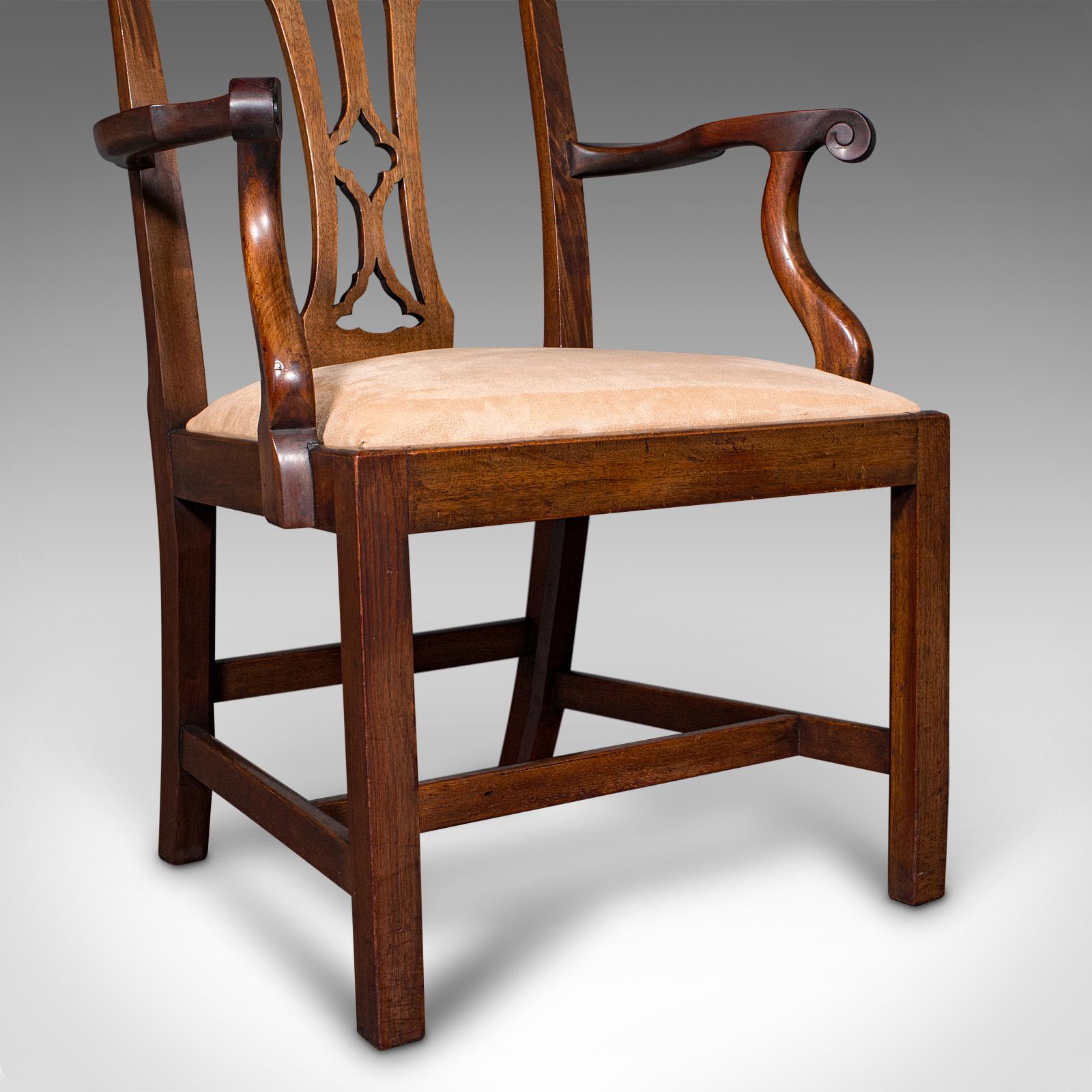 Pair Of Antique Morning Room Elbow Chairs, English, Chippendale Taste, Victorian For Sale 3