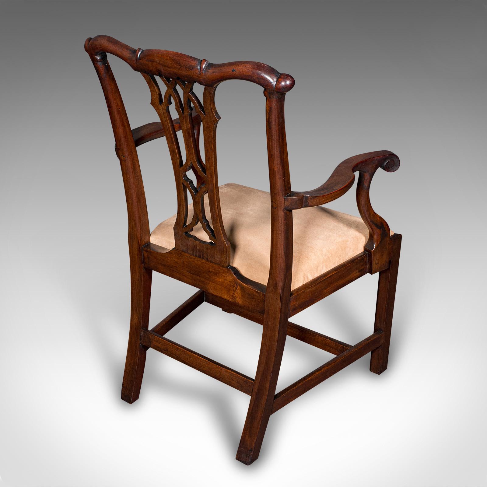 19th Century Pair Of Antique Morning Room Elbow Chairs, English, Chippendale Taste, Victorian For Sale