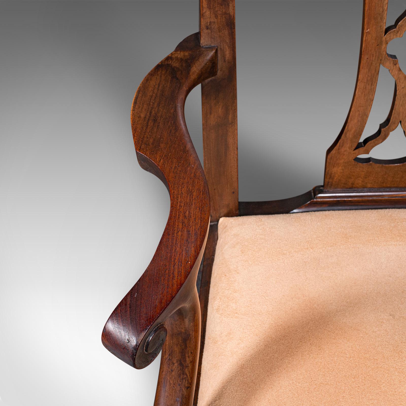 Pair Of Antique Morning Room Elbow Chairs, English, Chippendale Taste, Victorian For Sale 1