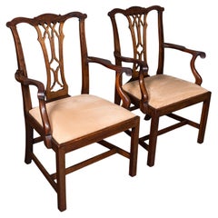 Pair Of Antique Morning Room Elbow Chairs, English, Chippendale Taste, Victorian