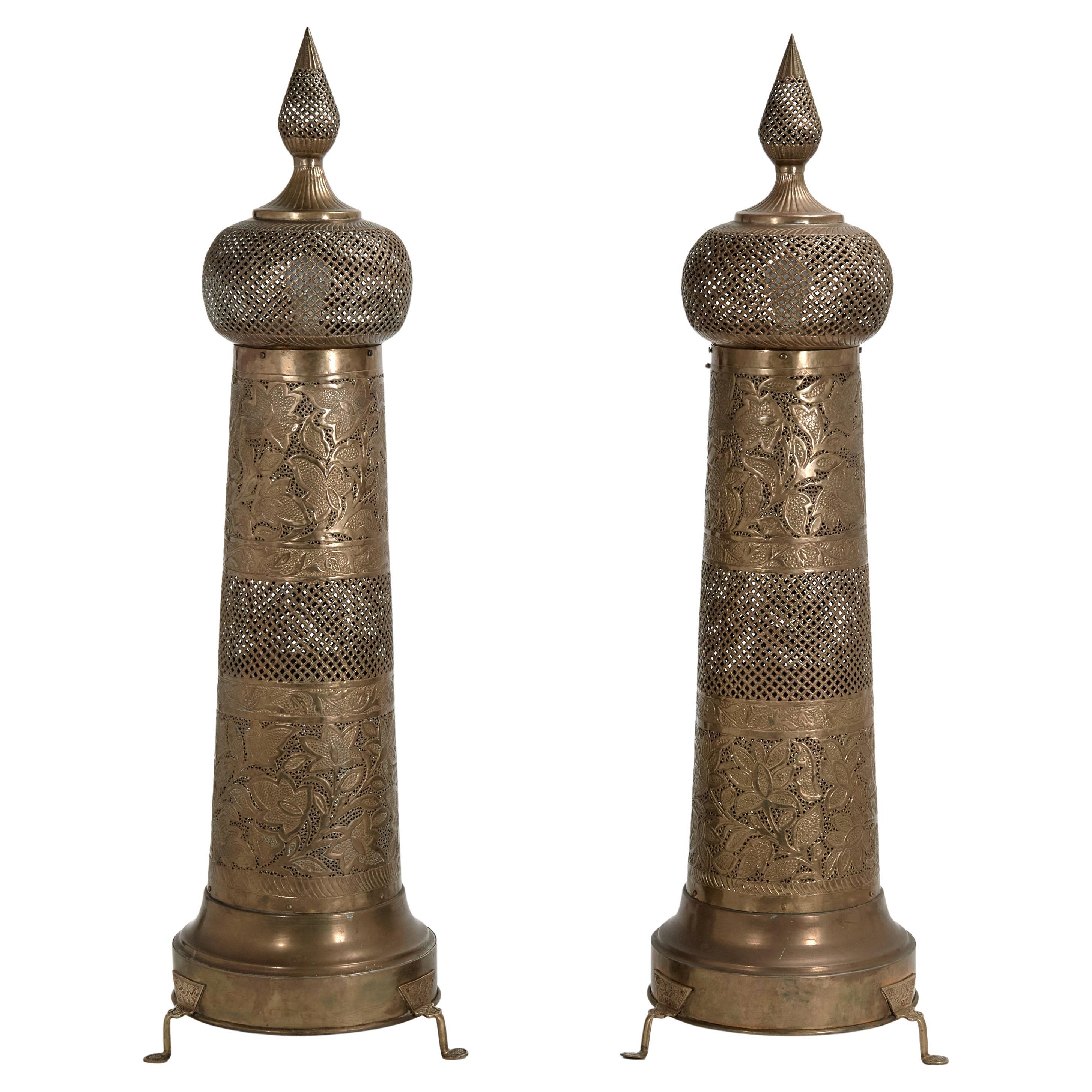 Pair of Antique Moroccan Brass Floor Lamps