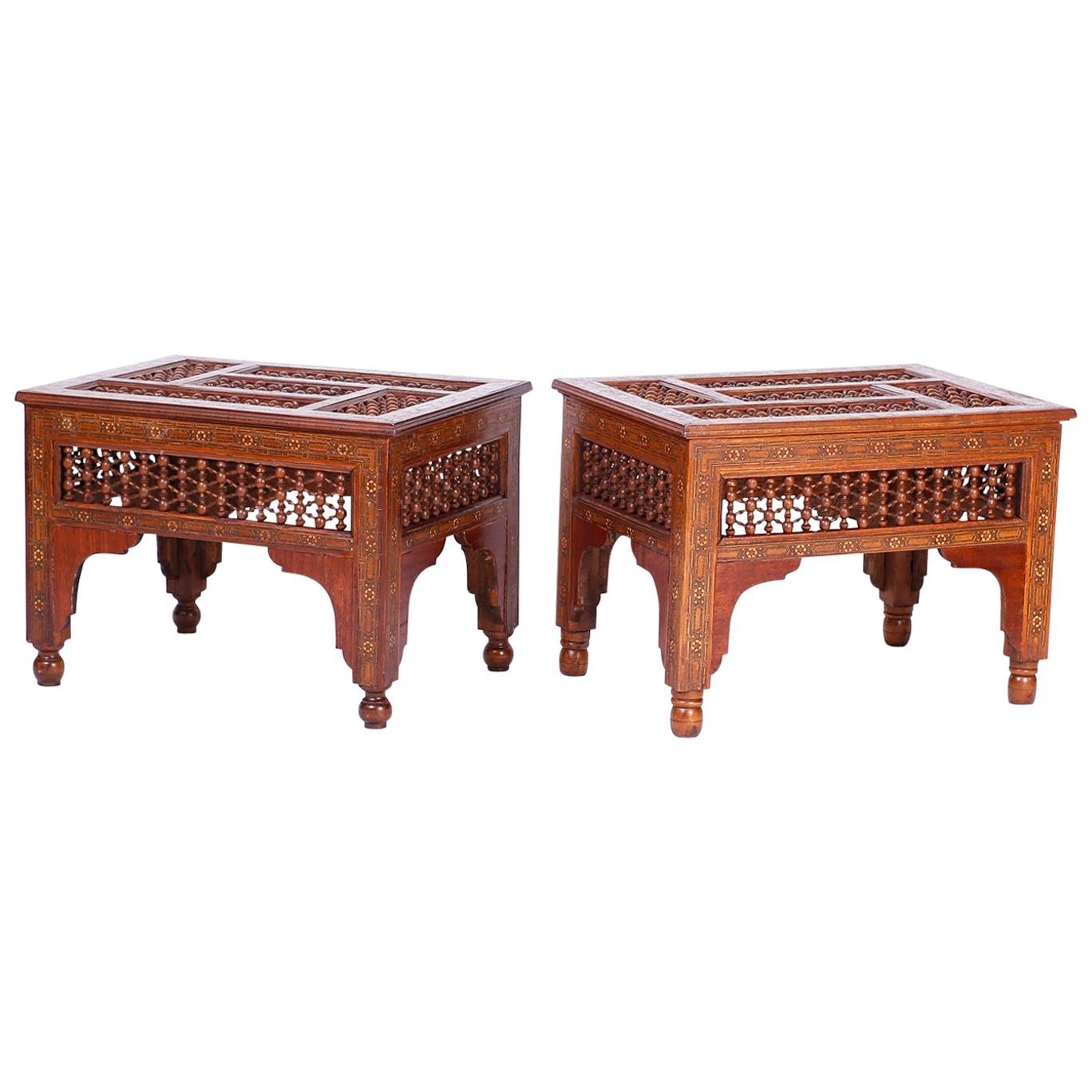 Pair of Antique Moroccan Inlaid Stands