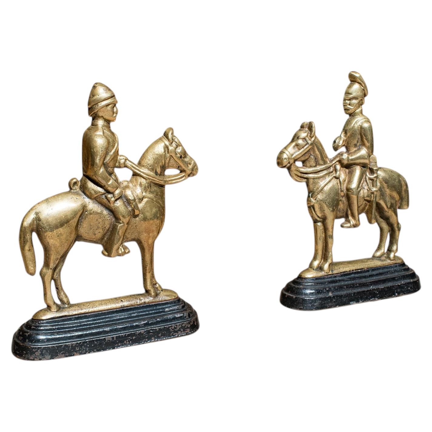 Par de Sujetalibros Antiguos Montados a Caballo, Ingleses, Apoyalibros, Victorianos