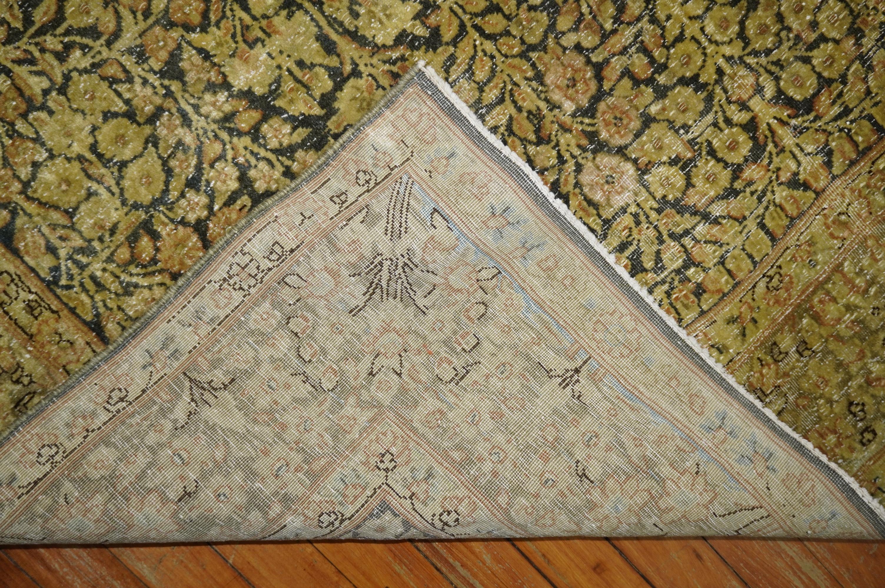 Hand-Knotted Pair of Antique Muddy Green Gold Persian Wool 20th Century Rugs