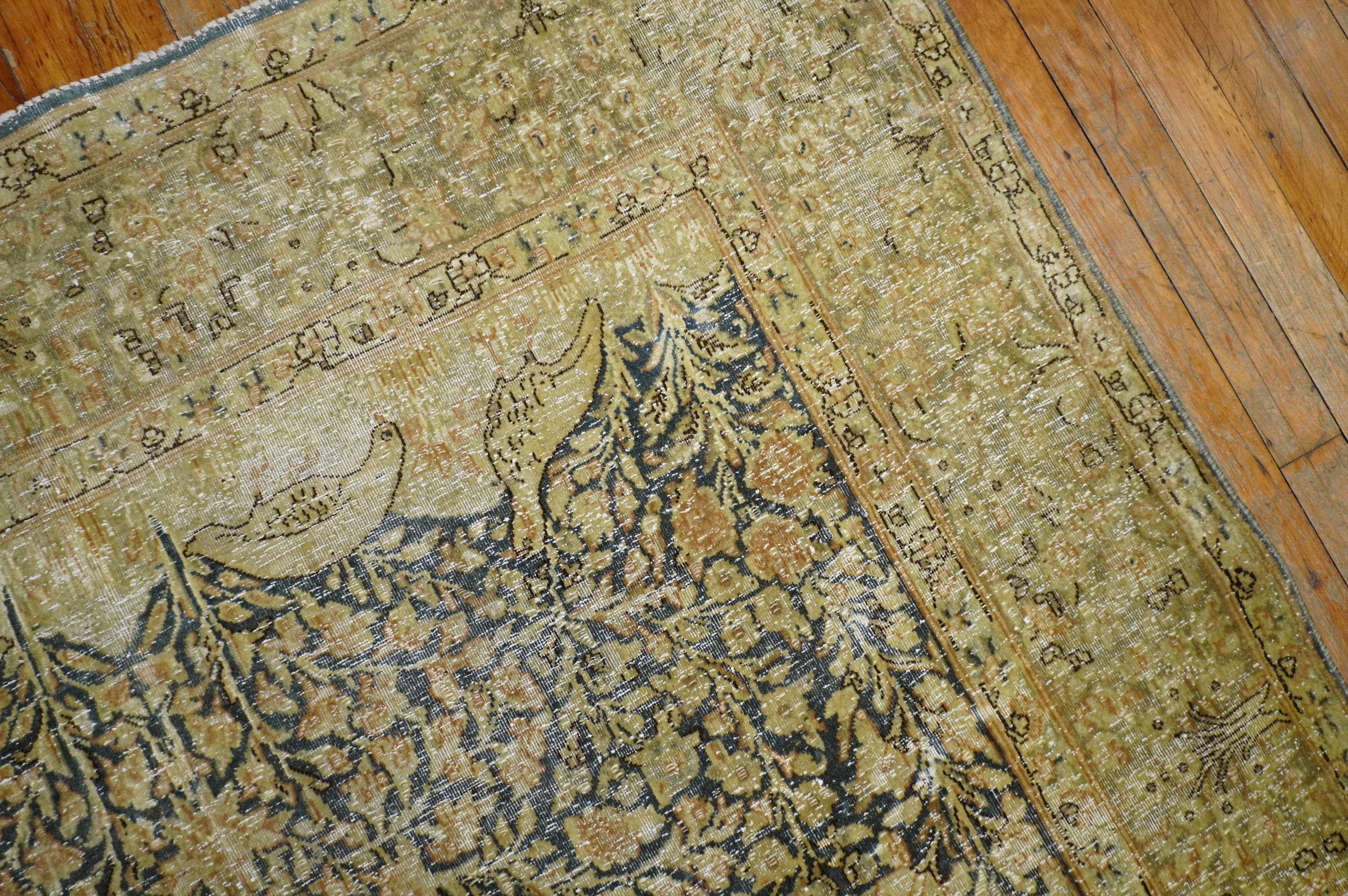 Pair of Antique Muddy Green Gold Persian Wool 20th Century Rugs In Fair Condition In New York, NY
