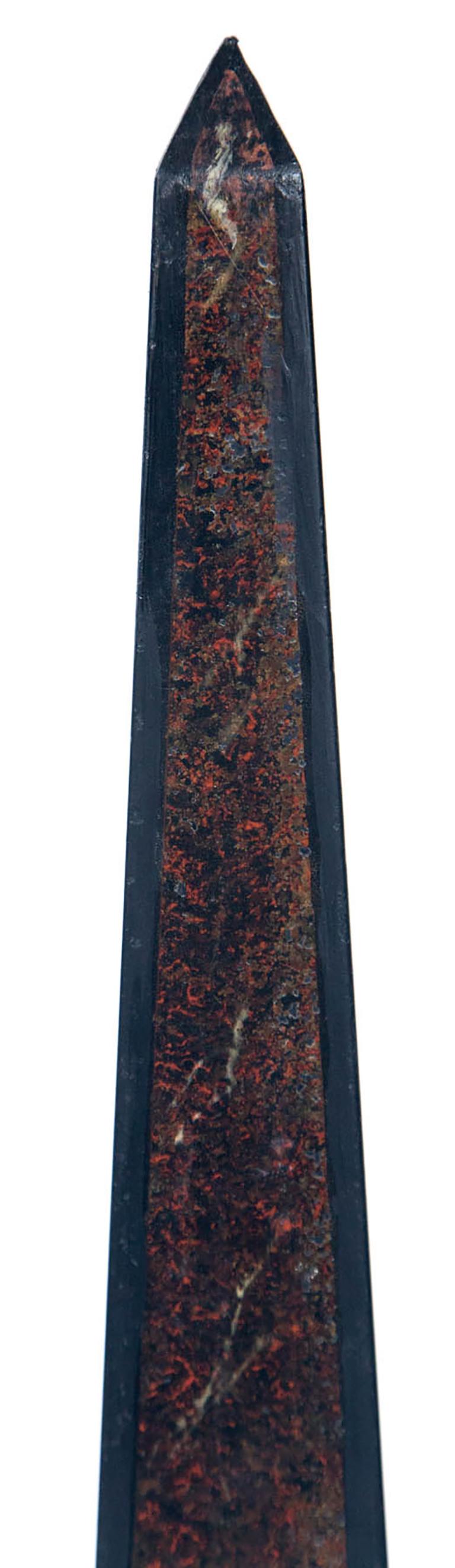 Hand-Crafted Pair of Antique Multicolored Marble, Slate and Faux Marble Obelisks For Sale