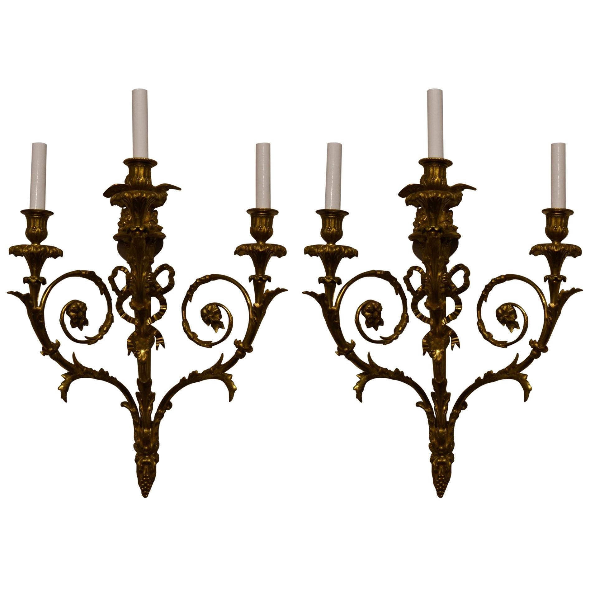 Pair of Antique Museum Quality Louis XVI Ormolu Sconces