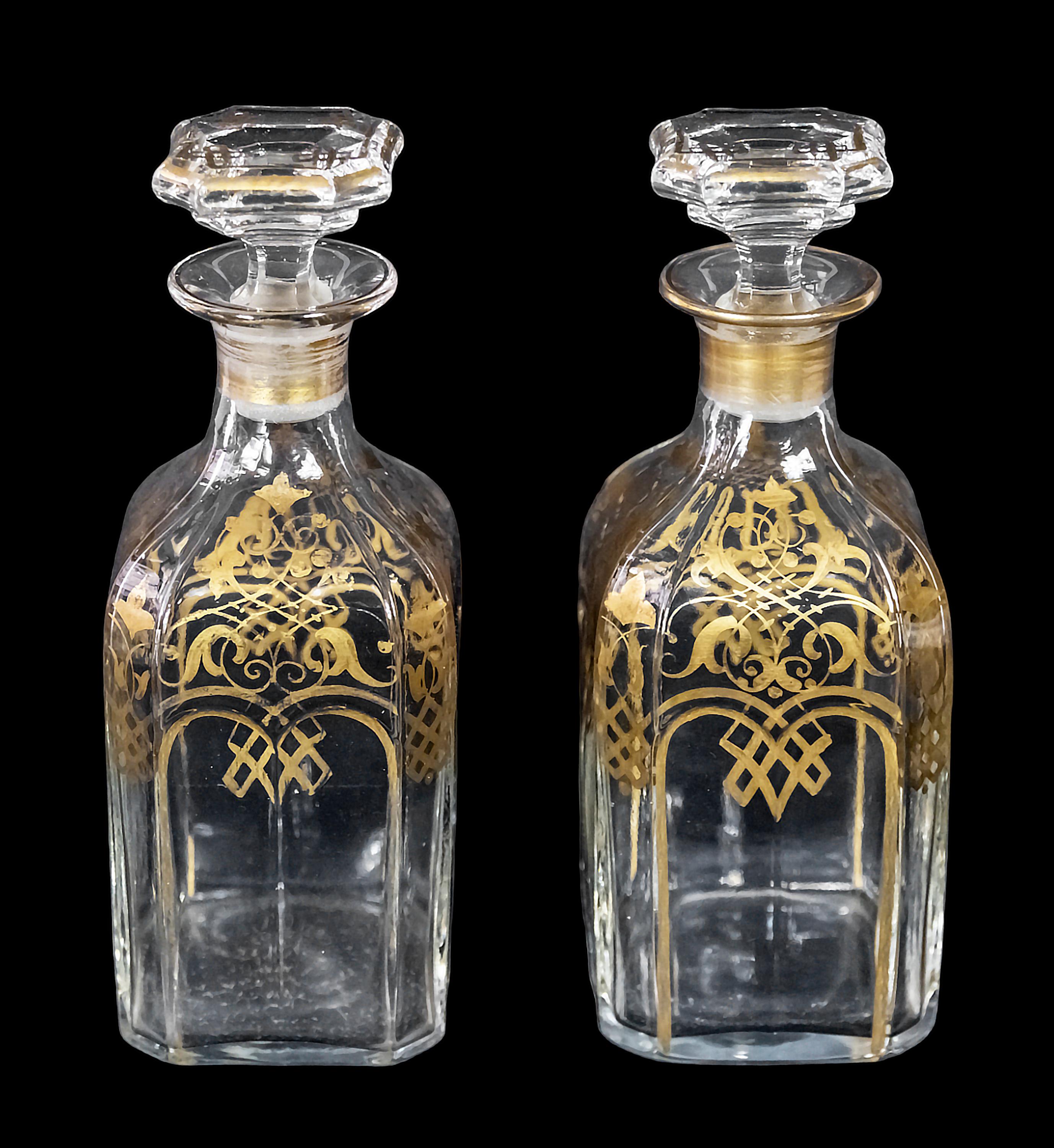 French Pair of Antique Napoleon III Baccarat Crystal Square Decanters For Sale