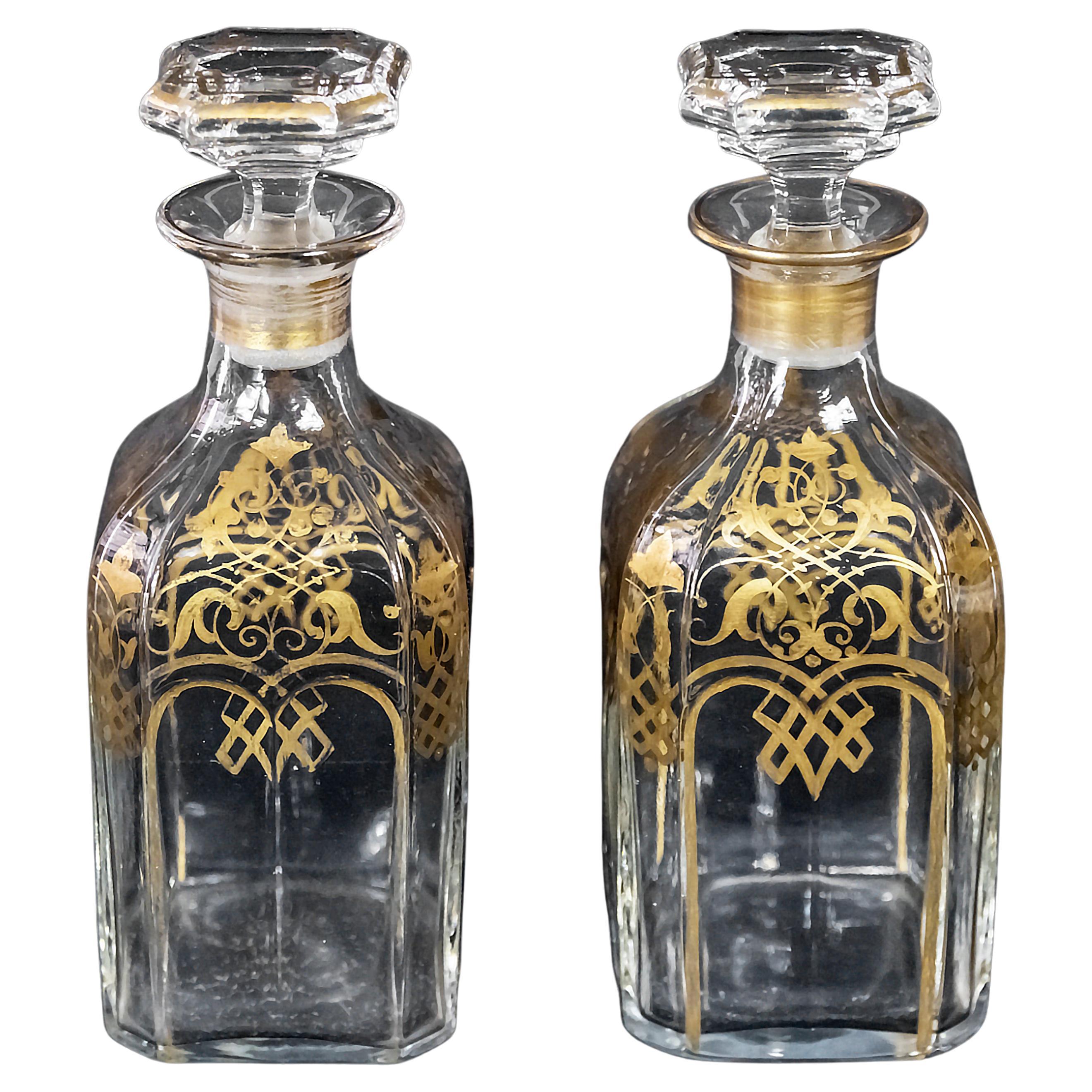 Pair of Antique Napoleon III Baccarat Crystal Square Decanters For Sale