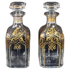 Paire d'anciennes carafes carrées en cristal de Baccarat Napoléon III