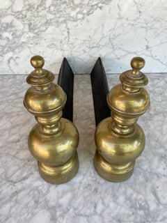 Pair of Antique Napoleon III Cast Iron Andirons / Firedogs