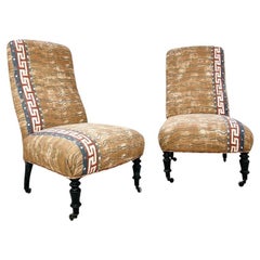 Pair of Antique Napoleon III Fireside Chairs on Casters