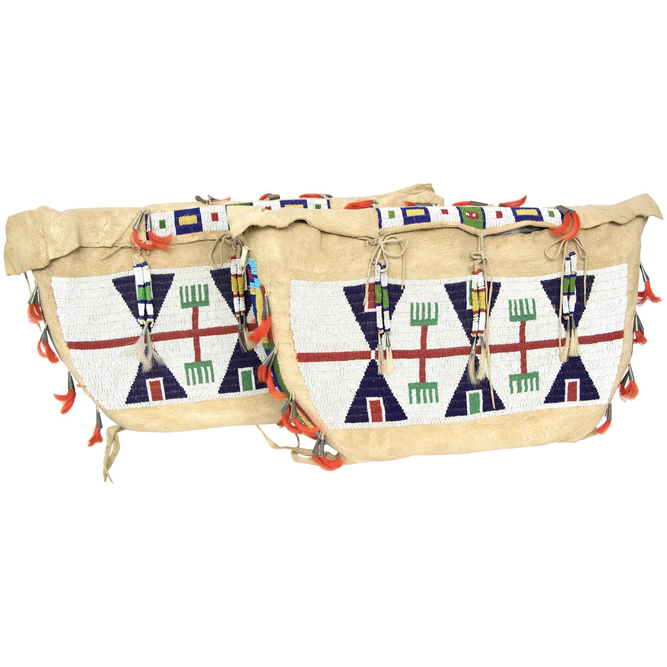 Pair of Antique Native American Beaded Possible Bags 'Tepee Bags', Sioux