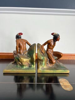 Early 20th Century Hand-Painted Native American Figural Bookends