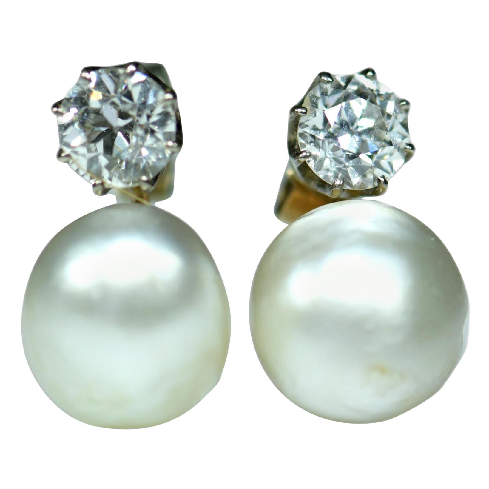 Victorian Natural Pearl and Diamond Earrings - GIA
