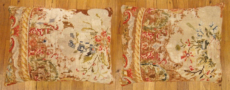 Pair Of Antique Needlepoint Pillows For Sale At 1stdibs