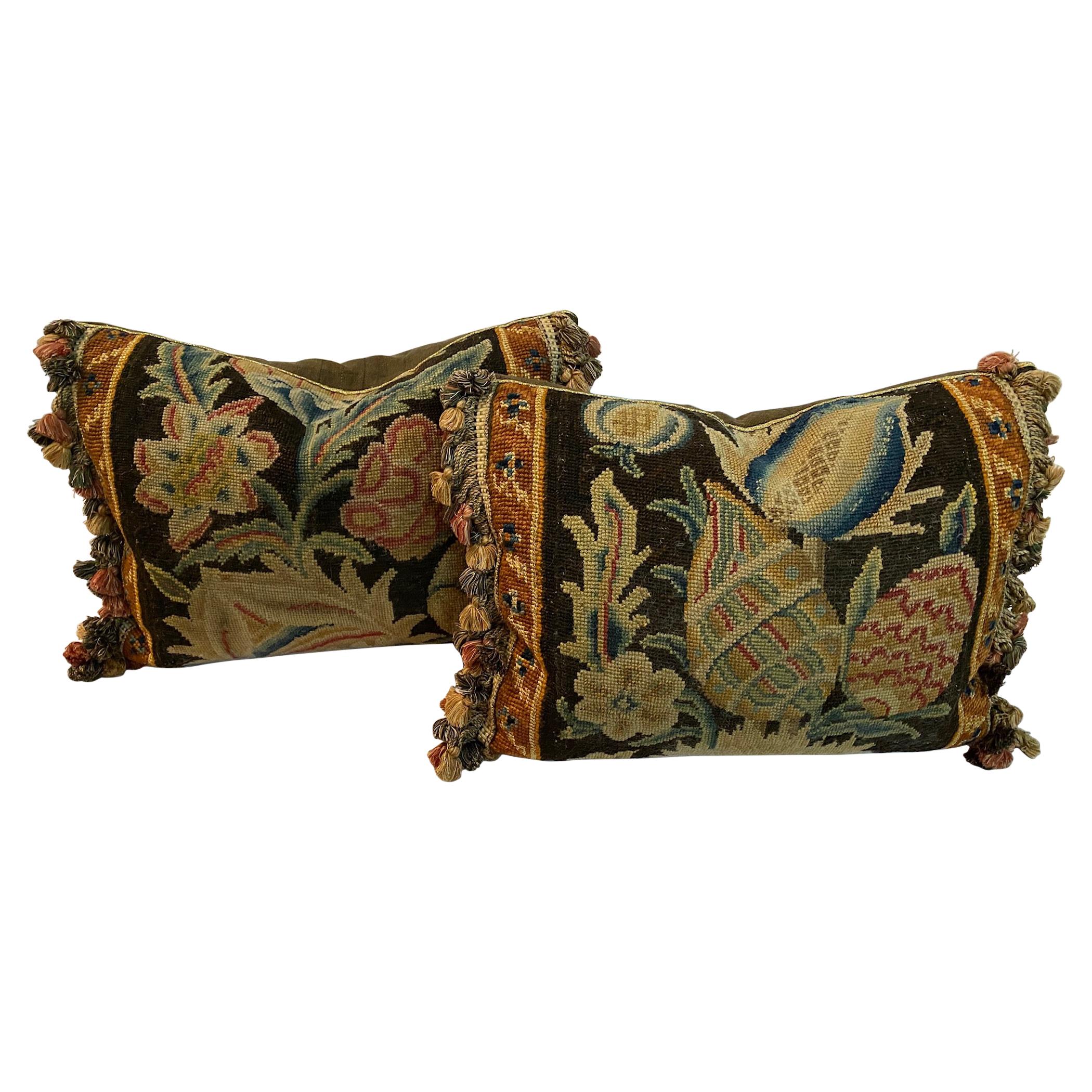 Pair of Antique Needlework Cushions, 19th century For Sale