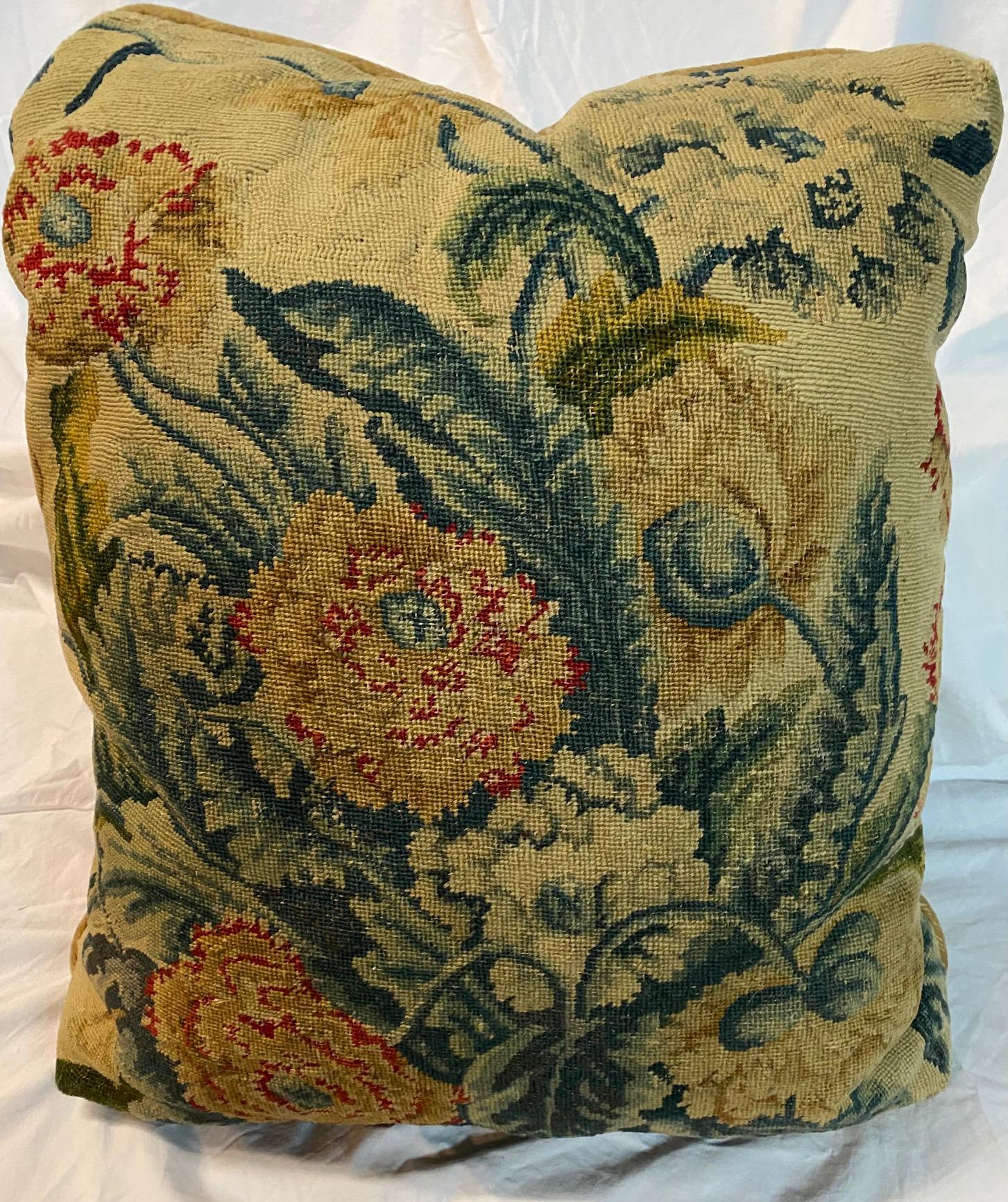 European Pair of Antique Needlework Floral Cushions For Sale