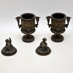 Pair of Antique Neoclassical Bronze Urns