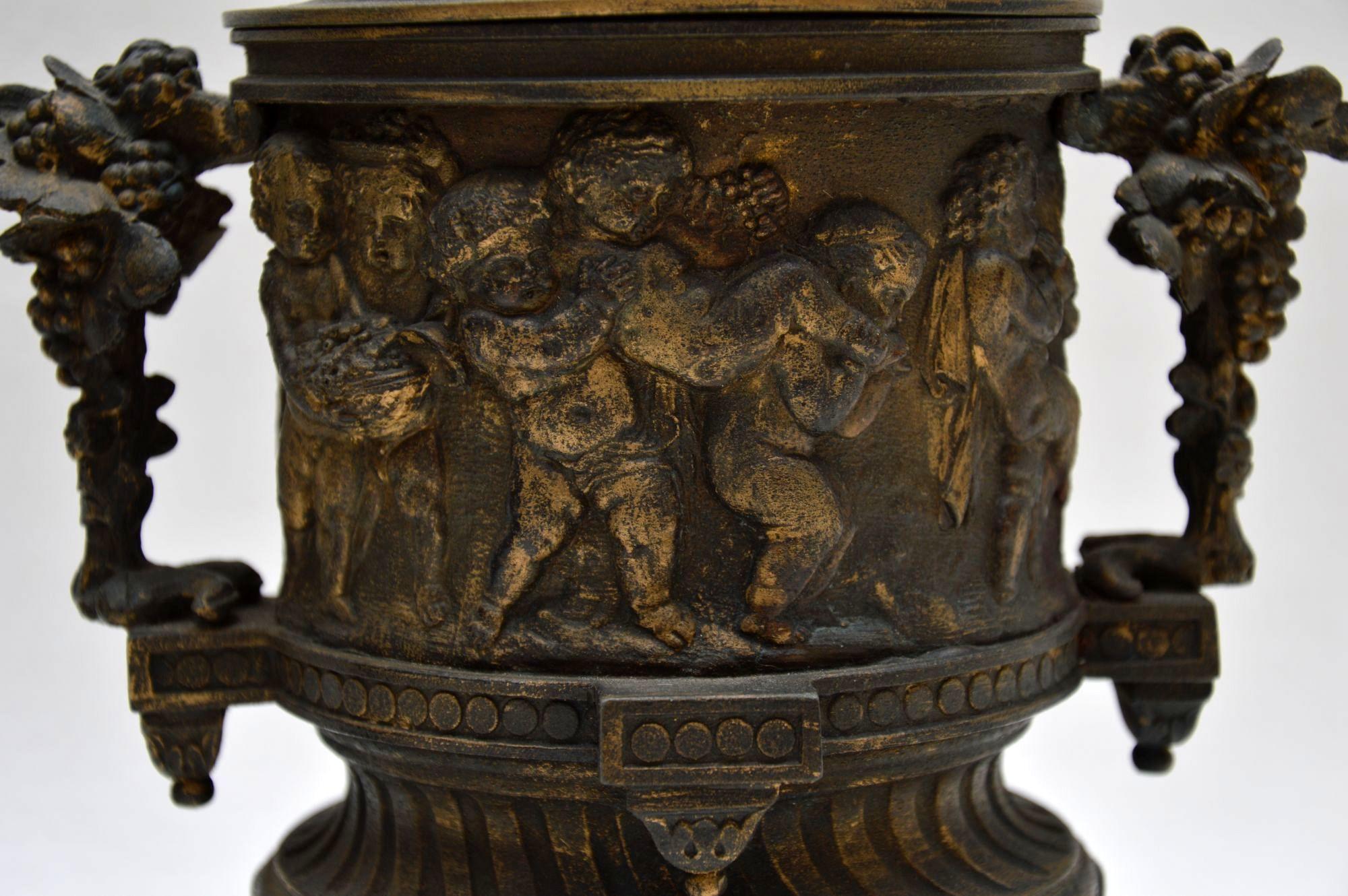 Pair of Antique Neoclassical Bronze Urns 2