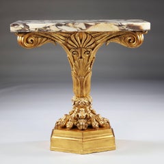 Pair Of Antique Neo Classical Giltwood And Marble Monopedia Console Tables