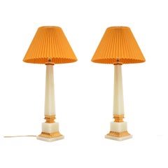 Pair of Antique Neo-Classical Onyx Gilt Metal Table Lamps