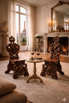 Pair of Antique Neo-Renaissance Carved Oak Griffin Chairs, circa 1880