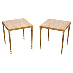 Pair of Antique Neoclassical Brass and Marble Side Tables