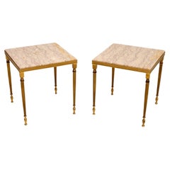 Pair of Antique Neoclassical Brass and Marble Side Tables