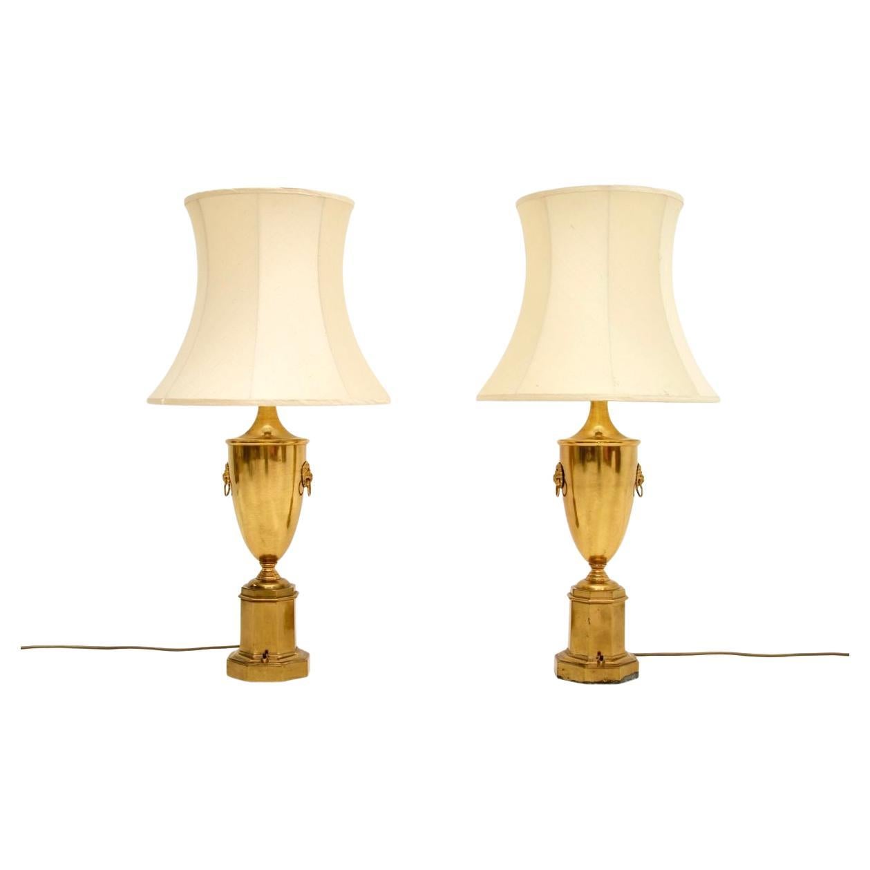 Pair of Antique Neoclassical Brass Table Lamps