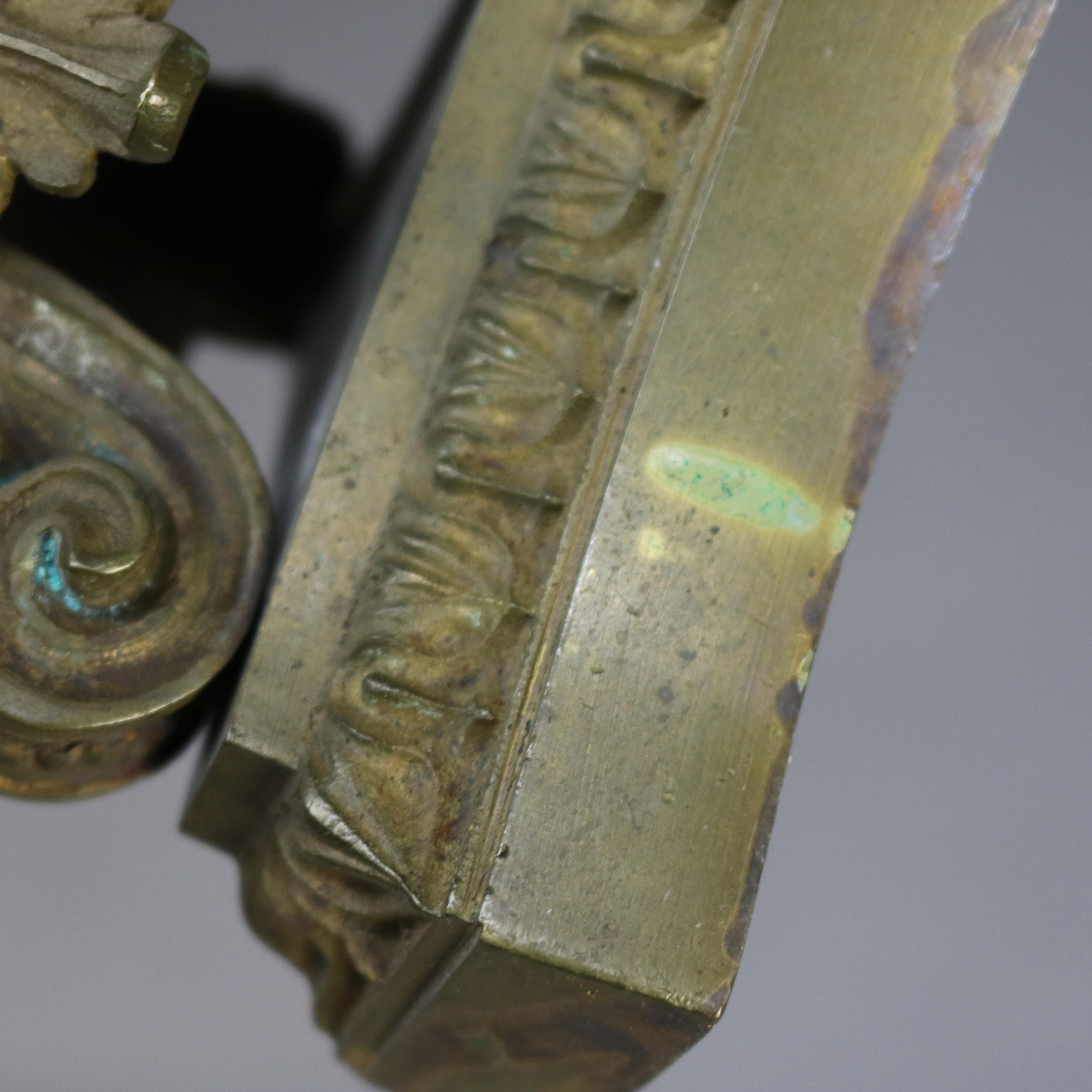 Pair of Antique Neoclassical Bronze Candlesticks with Scroll Form Feet C1890 For Sale 1