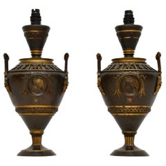Pair of Antique Neoclassical Bronze Table Lamps